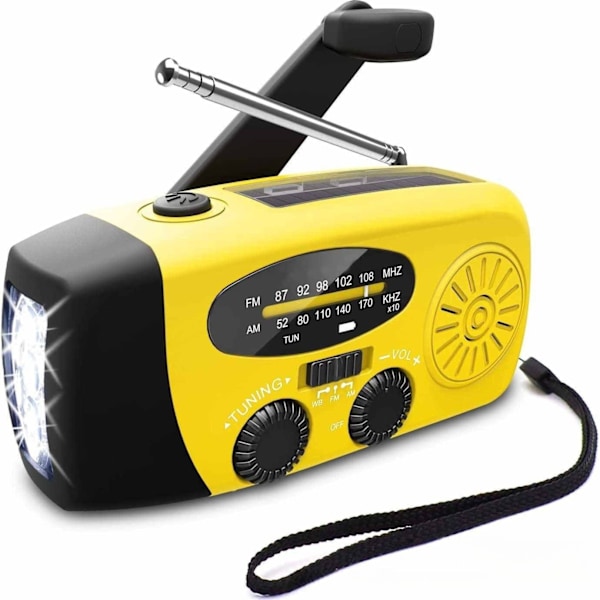 Påskerbjudanden! Högkvalitativ Vevradio med Solceller, Ficklampa och 2000mAh Powerbank SOS Nödsituation - Röd gul 300 yellow