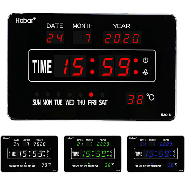 LED Digital Väggklocka med Temperatur, Kalender och Datum