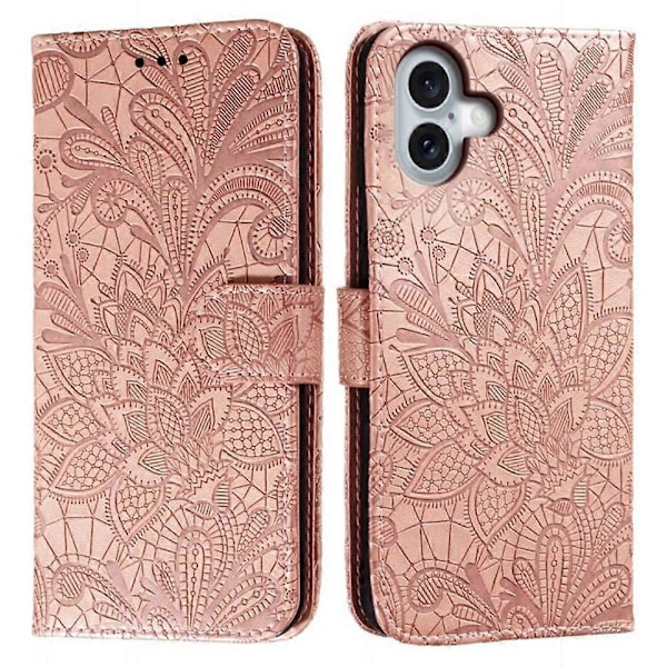 iPhone 16 -kotelo pitsikukilla PU-nahkainen lompakkokotelo