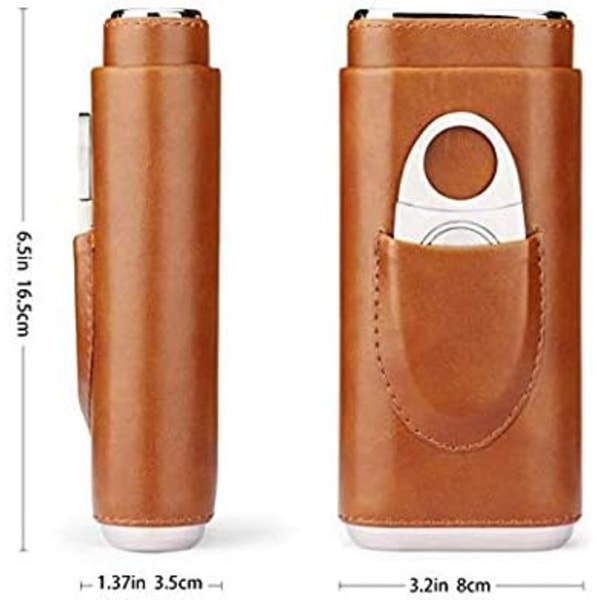 Højkvalitets Tre Finger Humidor Brun Læder Cedertræ Foret