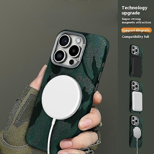 Magnetiskt skal för iPhone 16 Pro Max, kamouflagemönster, stöttåligt PC+PU-telefonskal