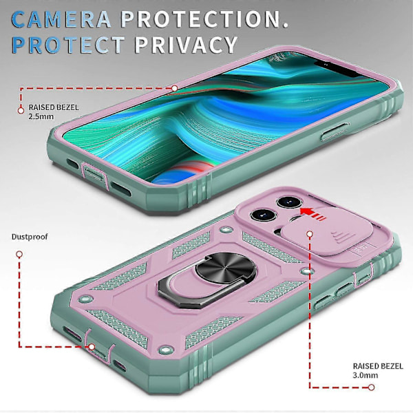 Til Iphone 13 Pro Max Militær Skydevindue Beskyttelsesetui Pink/Grå Grøn