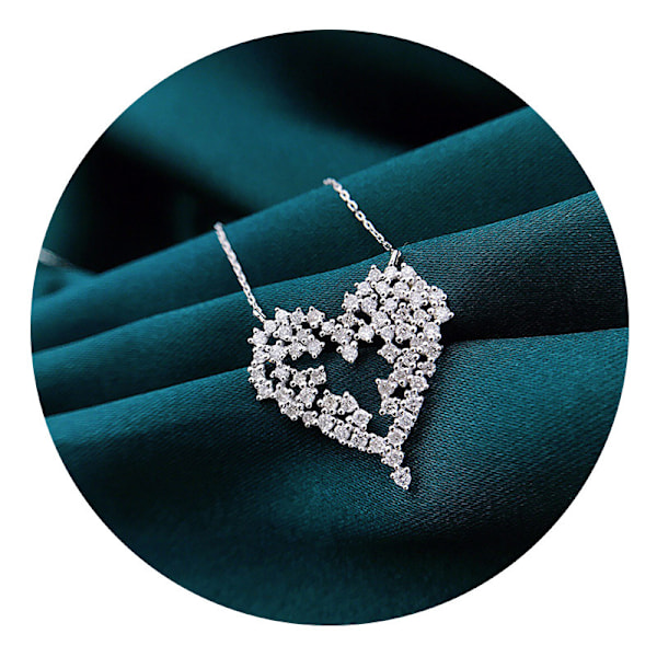 Mode Cubic Zircon Hjerte Sølvbelagt Halskæde Vedhæng