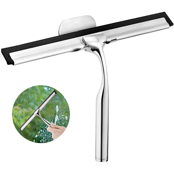 Duschraka, Duschsqueegee i Rostfritt Stål med Sugkoppskrok, Multifunktionell Rengöring för Badrumsspegel Glasfönster