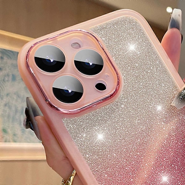 För iPhone 15 Pro Skal Gradient Glitter Stötsäkert PC+TPU Telefonskydd med Linsskydd