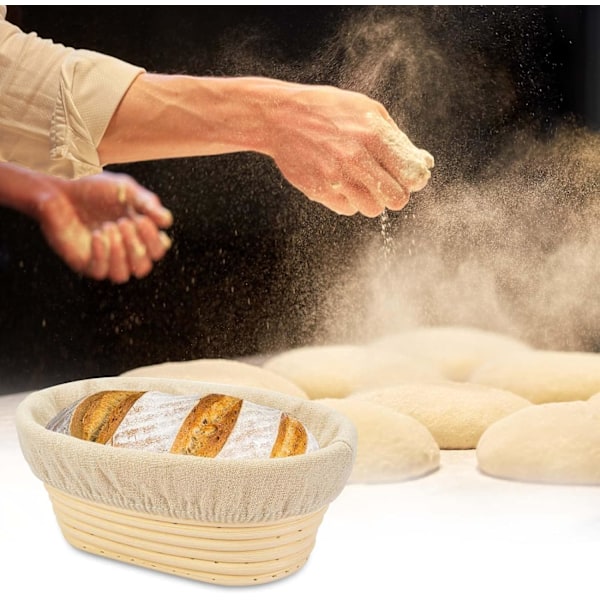 21 cm/8 tommer Oval Lang Banneton Brøddej Hævekurv i Rattan med Foring til Professionelle & Hjemmebagere