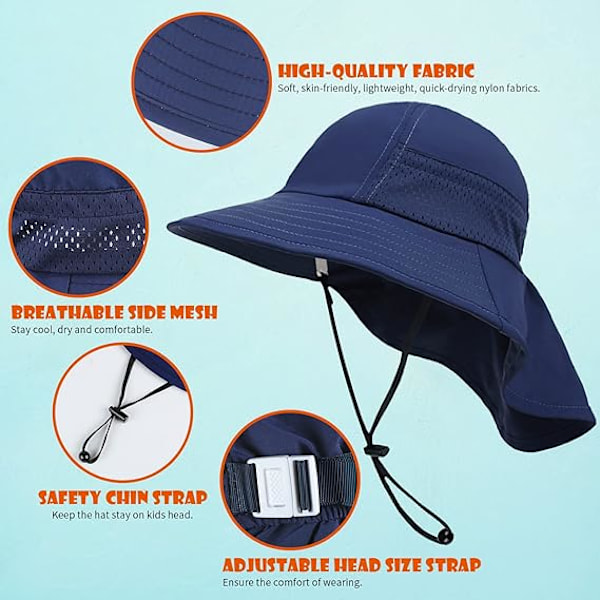 2 Pakkaa Taaperon Auringonhattuja, Säädettävät Rantahatut gray+blue M