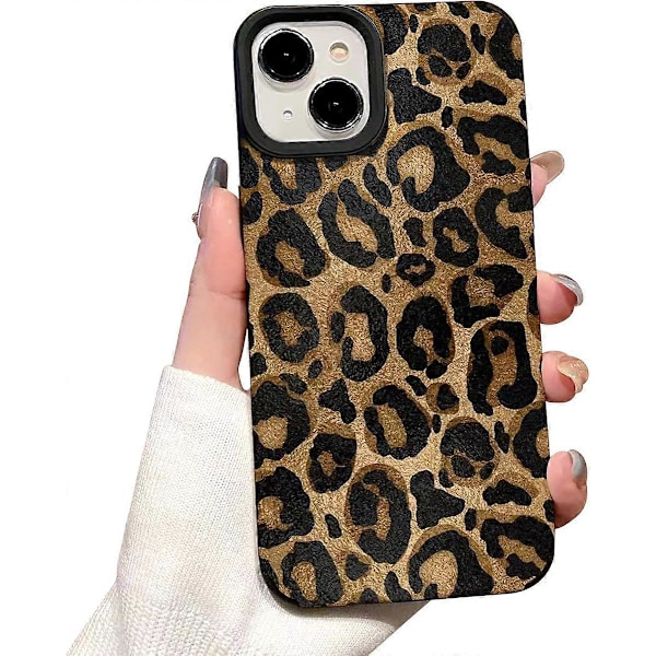 Kompatibelt med iPhone 14 Skal med Trendigt Brunt Leopardmönster Läder Enkelt Sött Skal för Kvinnor Flickor Mjukt Silikonskydd Skal-Guld