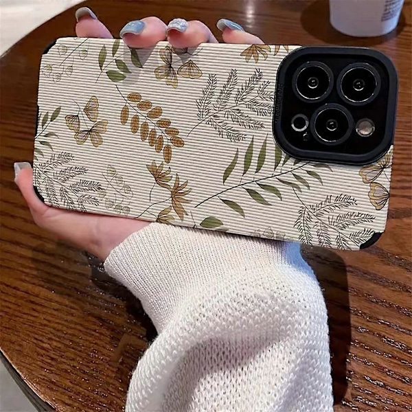 Skal till iPhone 16 Pro, Ormbunksväxter PU Läder+TPU Estetiskt Telefonskal