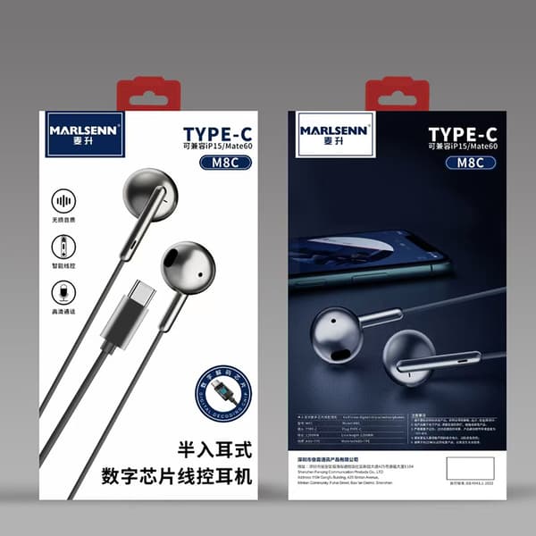 In-Ear USB-C Hörlurar för Samsung / iPhone 15, 16 och Mobiler med USB-C Anslutning - XO Svart
