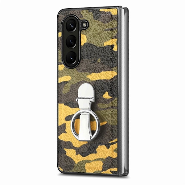 Skal för Samsung Galaxy Z Fold 5 med Ring, Läder Kamouflage Mobilskal kompatibla med Samsung Galaxy Z Fold5