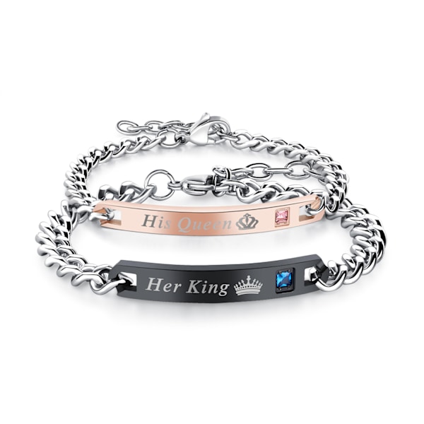 Rakkausrannekoru - Pariskuntien koru - Hänen kuninkaansa / Hänen kuningattarensa black+rose gold