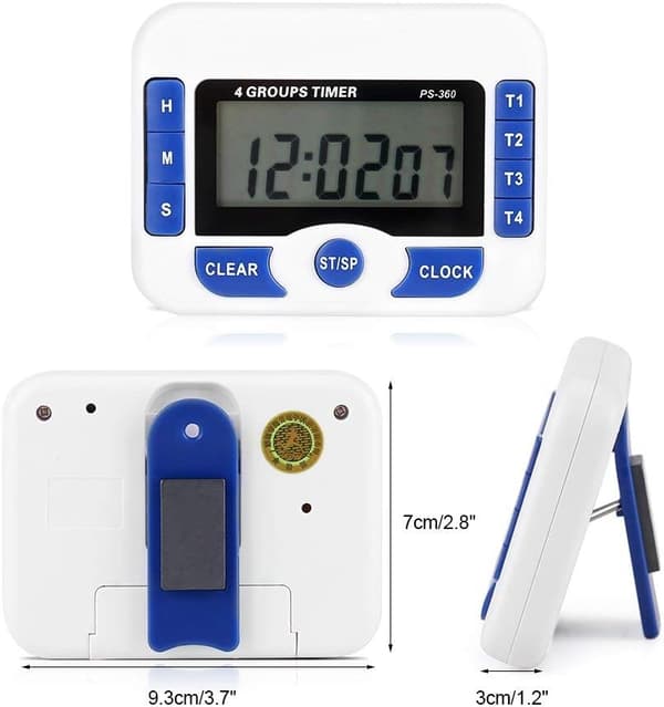 Nedräkningstimer, multifunktionell 4-kanals digital kökstimer, med digital väckarklockafunktion