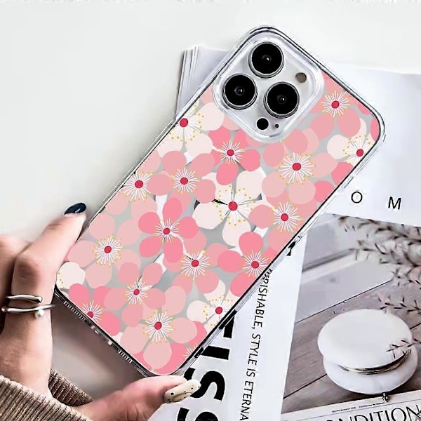Skal för iPhone 15 Pro Max Kompatibelt med MagSafe Blommönster Tryck TPU+PC Telefonskydd