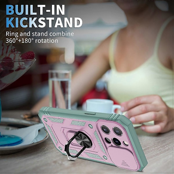 Til Iphone 13 Pro Max Militær Skydevindue Beskyttelsesetui Pink/Grå Grøn