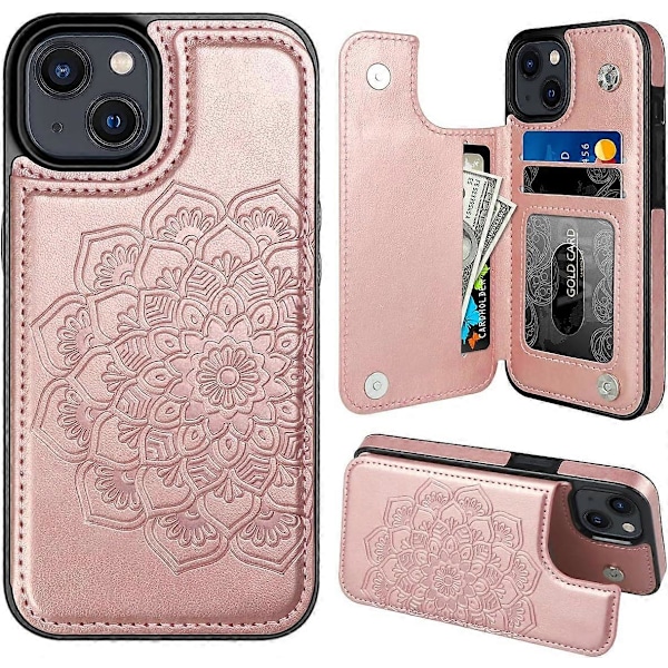 iPhone 15 Etui med Kortholder, Blomst Magnetisk Bagside Flip Etui til iPhone 15 Wallet Etui til Kvinder