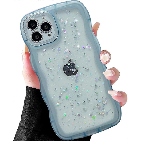 för iPhone 14 Skal 6.1\" Lockig Vågkant Design Transparent Bling Glitter Stjärna Glänsande Skal Sött Klart Transparent Fullt Skydd Mjuk TPU Stötsäker Ph