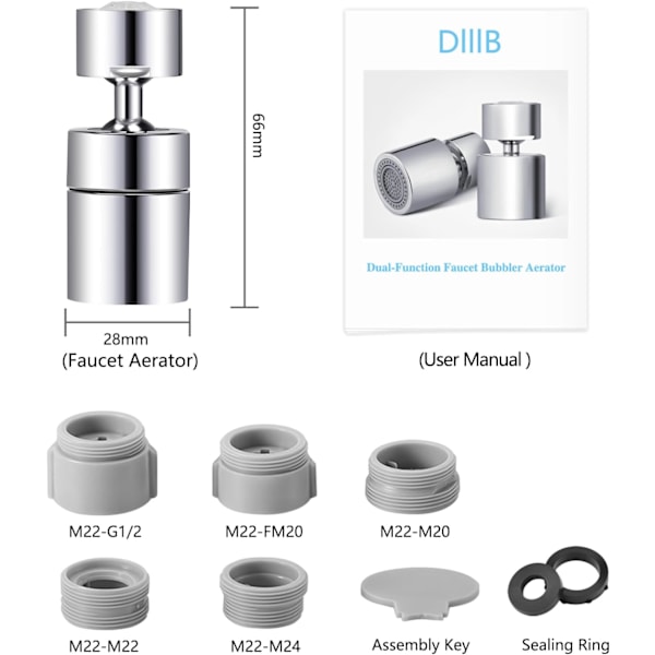 Dubbelfunktion 360° Rotation Vridbar Kran Spray Huvud Vattenbesparande med Mjuk Bubbelström och Stark Spruta (FM22) 80 degree