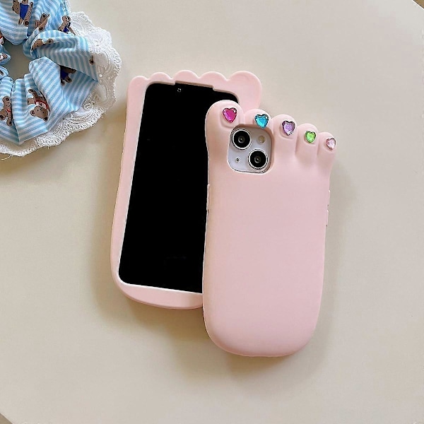 Flickor Kvinnor Kreativ Super Rolig Nyhet Trendig Diamantdekoration Tånagel Rosa Fot Silikon Gummi Mobilskal kompatibelt med iPhone 13
