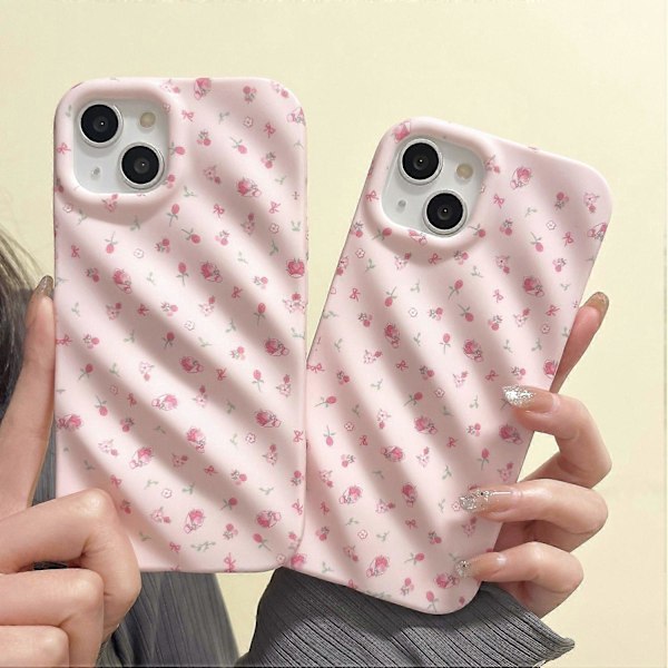 För iPhone 15 Pro Skal Rosa Blommönster TPU Telefonfodral