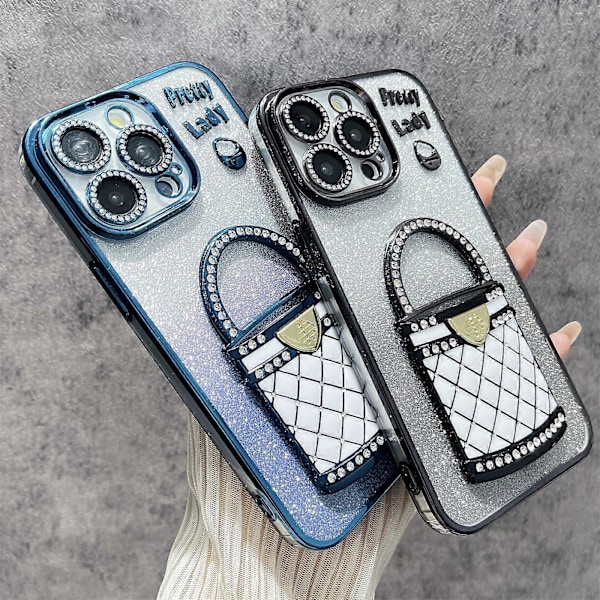 Til iPhone 15 Pro Etui Spejl Støtteben TPU+PC Gradient Glitter Telefon Cover