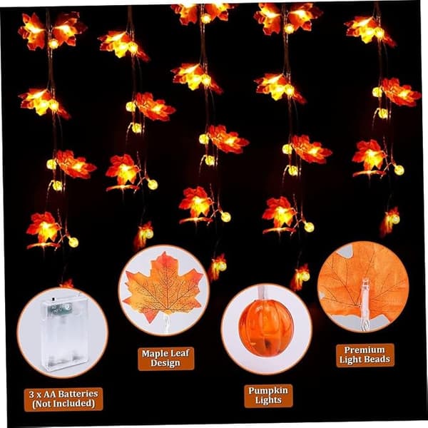 Halloween-koristeet, 6 m 40 kurpitsalyhtyä vaahteranlehtiä
