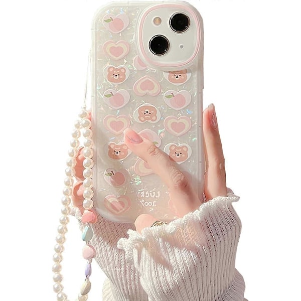 Söpö Esteettinen Rakkaus Sydän Karhu Kuvio Kotelo Helmi Puhelinkorulla iPhone 15:lle Naisille Tyttöjen Design