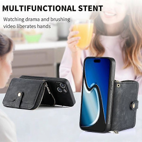 Crossbody Multifunktionell Plånboksfodral med Dragkedja för iPhone 15