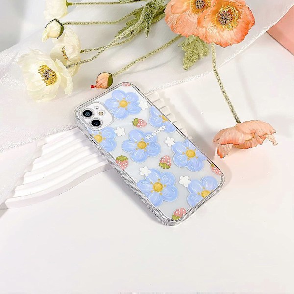 Kompatibel med iPhone 12 Cover Sødt Gennemsigtigt Blomsterdesign til Piger Kvinder Blød TPU Stødsikker Beskyttende Pigeagtig til iPhone 12 - Pink Blomst