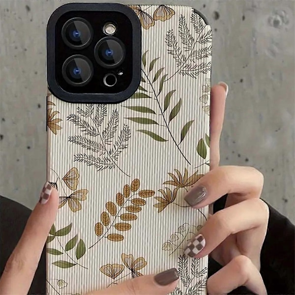 Skal till iPhone 16 Pro, Ormbunksväxter PU Läder+TPU Estetiskt Telefonskal