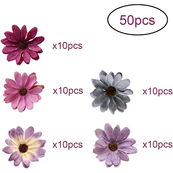 Blommor för hantverk 50 st Konstgjorda blomhuvuden Spridda blommor Dekorativa sidenmargueritblomhuvuden Dekorativa blomhuvuden