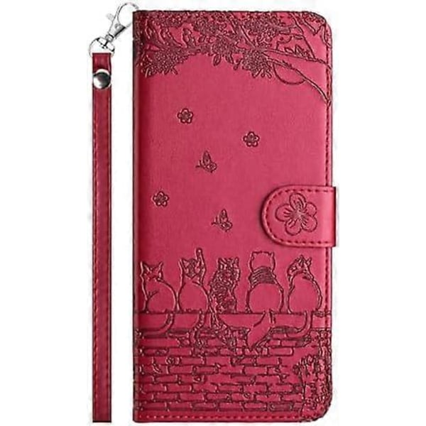 Etui kompatibelt med iPhone 16 Pro Max, PU-lær Flip Beskyttende telefonetui Kortspor Preget Katteblomst Etui med Håndleddsstropp for iPhone 16 Pro Max