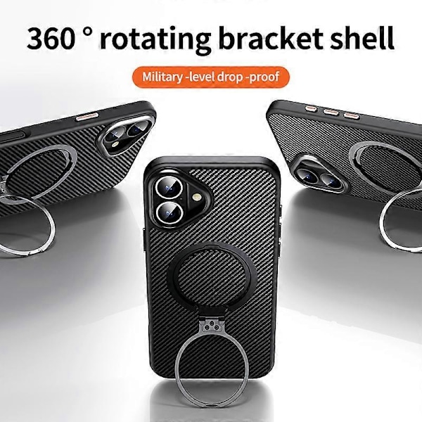 Magnetisk deksel med ringholder og støtte for iPhone 16 Plus, PC+TPU, støtsikkert