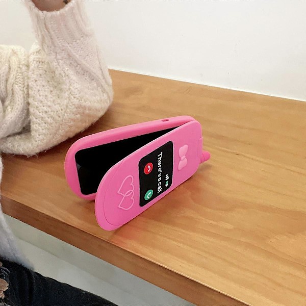 3D Silikon Tecknad Retro Telefon Spegel Roligt Sött Skal Mjukt Gummi Stötsäkert Skyddsfodral Kvinnor Flickor för iPhone 15 Pro Max