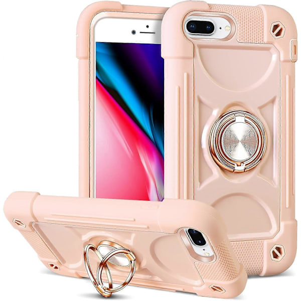 iPhone 8 Plus -kotelo, iPhone 7 Plus -kotelo tytöille ja naisille, jossa on rengasteline, silikoninen suojakotelo PC-puskurilla, kestävä 3-in-1-kotelo iPhonelle