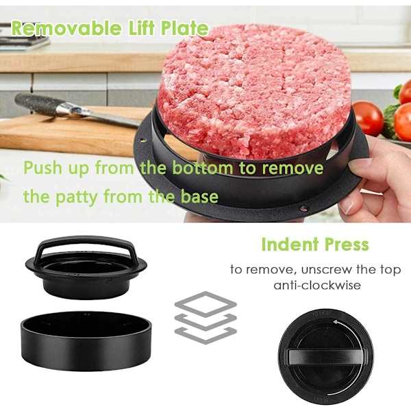 Multi-storleks Burgerpress Burger Patty Form 3 i 1