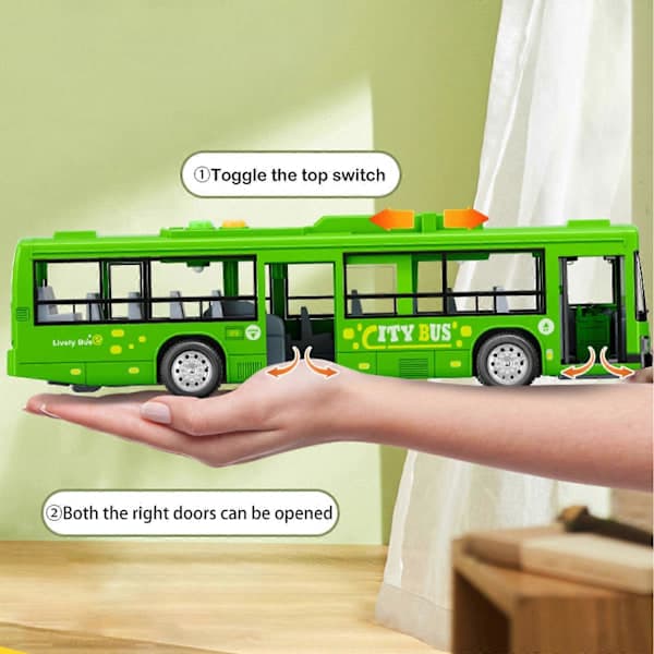Legetøjsbus til børn, simulation, stor døråbning, lys, lyd, bybusmodel, simulation, babybus, legetøj, bus, dreng_c24070375