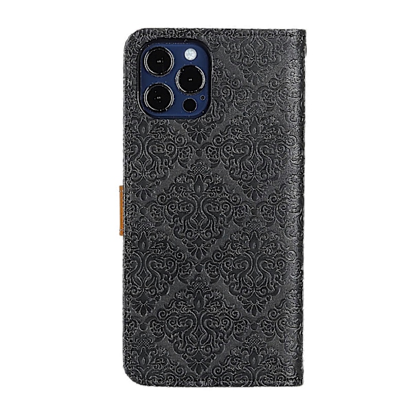 Til iPhone 12 mini Europæisk Blomsterpræget Kobberspænde Horisontal Flip PU Læder Etui med Holder & Kortpladser & Tegnebog & Fotoramme