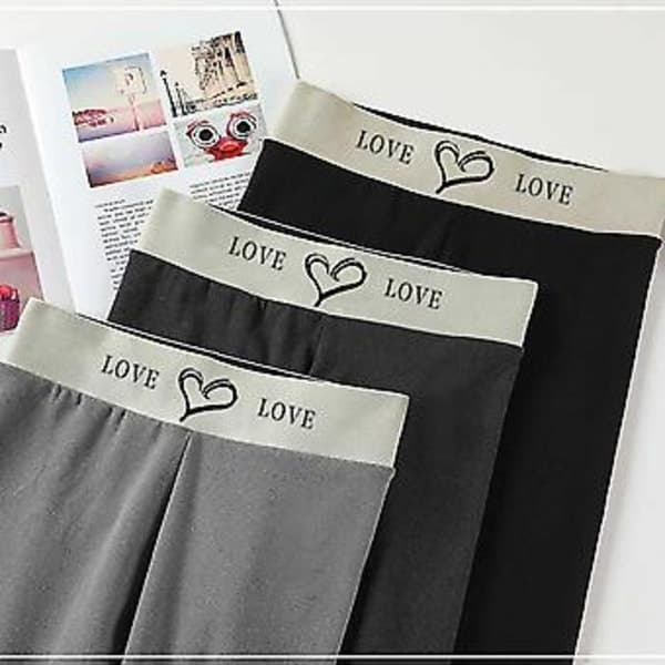 Fleeceforede termobukser til kvinder, ensfarvede med \"Love\" trykt linning, farveblokering, plus size 2XL grå pink