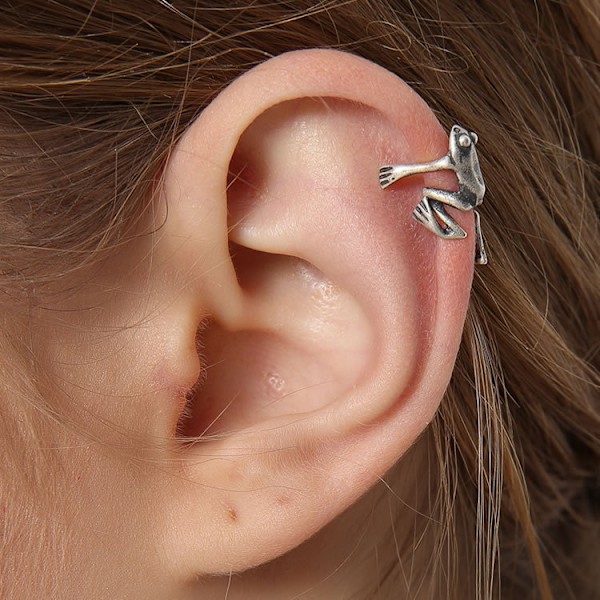 925 Sterling Silver Öronklämma med Groda, Ej Genomborrad