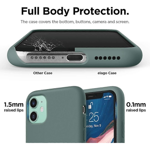 Silikonskal Kompatibelt med iPhone 11 (Midnattsgrön) - Upphöjd Kant (Skärm- & Kameraskydd), 3-Lagers Struktur, Fullständigt Skydd