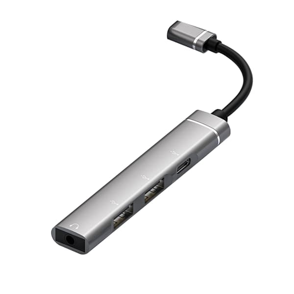 Type-C Dockingstation til 3,5 mm Jack USB2.0 TypeC HUB 4-i-1 Splitter USB C Adapter til UDisk Tastatur Grå 0,03