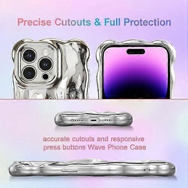 Etui til iPhone 15 Pro Max 6,7 tommer, Sødt Ensfarvet Krøllet Bølgeform Stødsikkert Blødt Bumper Telefon Etui, Candy Vand Ripple 3D Silikone Slankt Pænt Etui