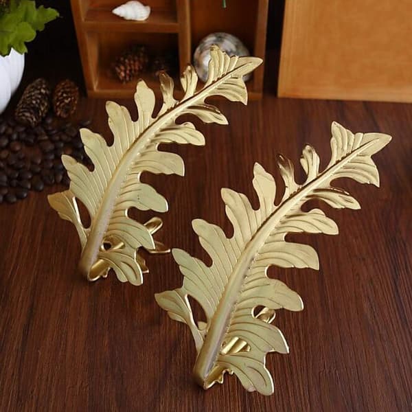 1 Par Antik Bladformet Metalllegering Gardinholdere for Soverom Stue (Gull)