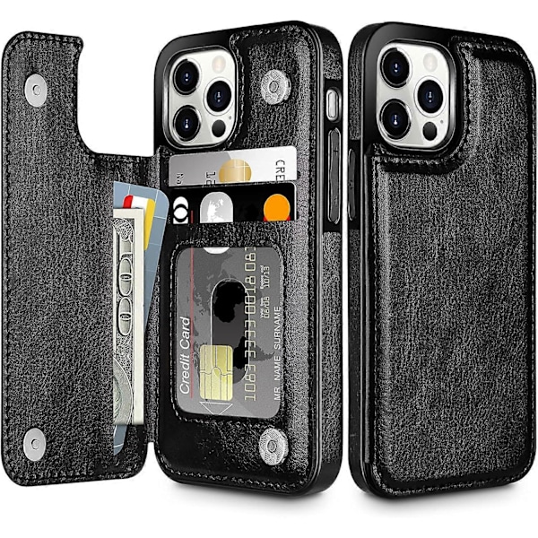 iPhone 15 Pro Plånboksfodral med Korthållare Stötsäkert Fodral Flip Folio Mjukt PU Läder Magnetisk Stängning Skyddande Fodral (Svart)