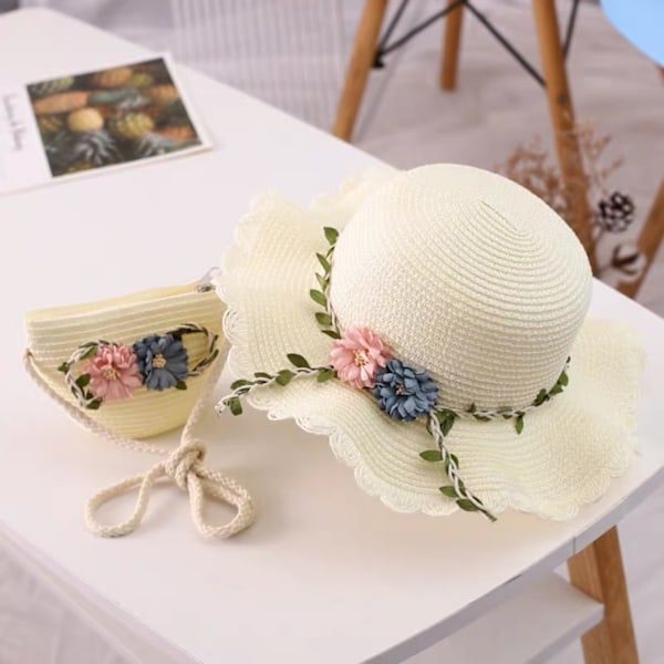 Jenter Sommerhatt Veskesett Sol Strandhatt Stropp Skulderveske white