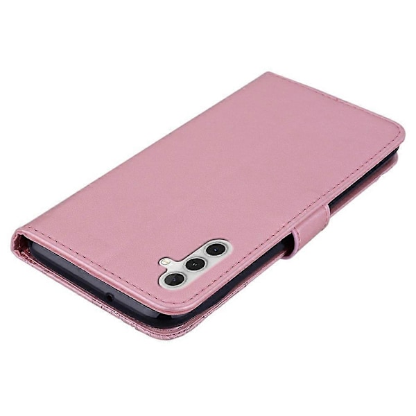 Fodral till Samsung Galaxy S25 Uggla Blomma Präglat Läderplånboksfodral med Rem - Roséguld