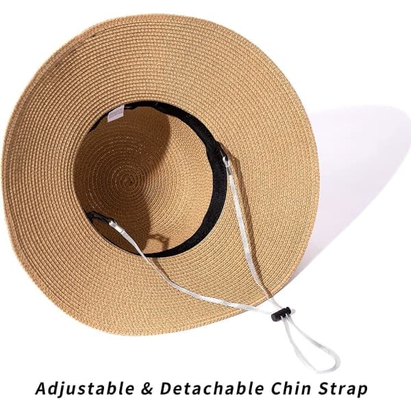 Dame Strand Straw Panamahatt Bredbrem Brettbar Fedora Solhatt For Kvinner UV UPF 50+ Grå Grey