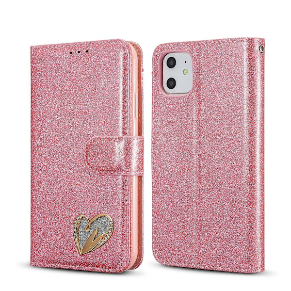 Glitterpuder Kärlek Läder Telefonfodral för iPhone 11