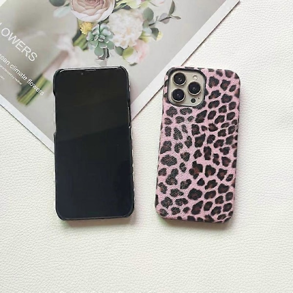 Leopardmönstrat Skal för iPhone 14 Pro Max PC+PU Läder (Ej Fullständig Täckning)